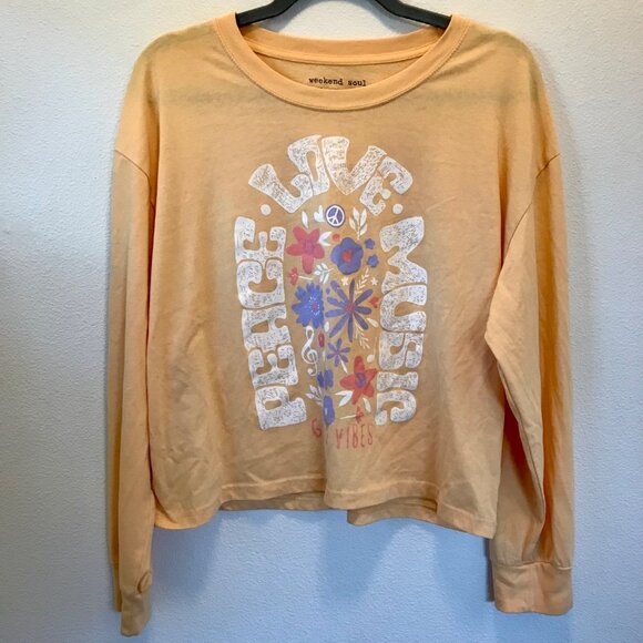 Weekend Soul Women's Peace Love Music Good Vibes Long-Sleeve T-Shirt Size L - Picture 3 of 8